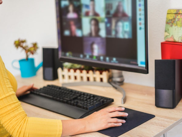 Woman having a video call on computer